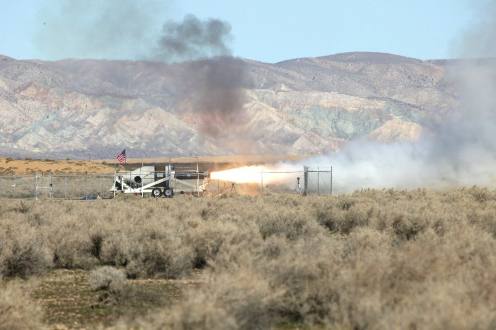 Hybrid rocket motor ground test in the Mojave desert