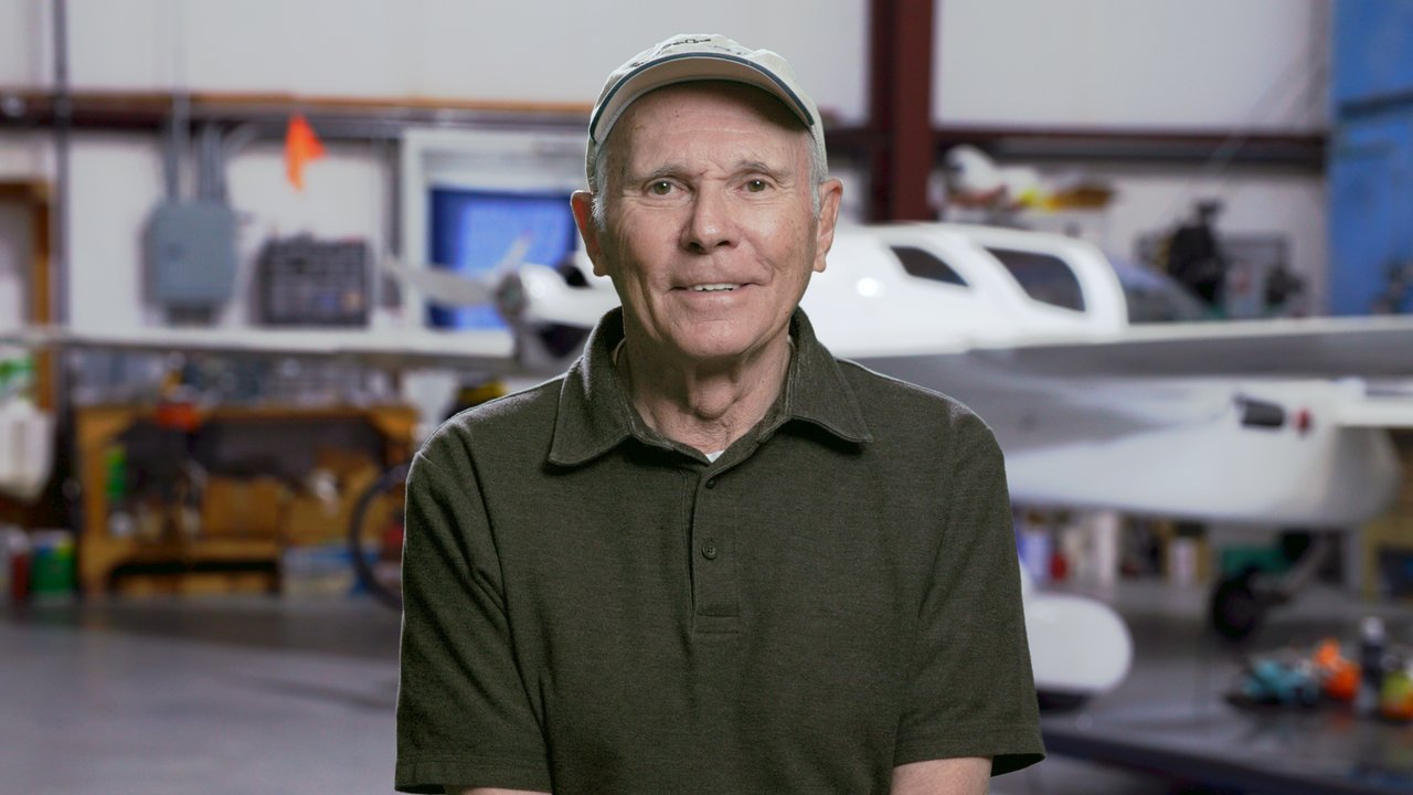 Mike Melvill in a to-camera interview in his hangar